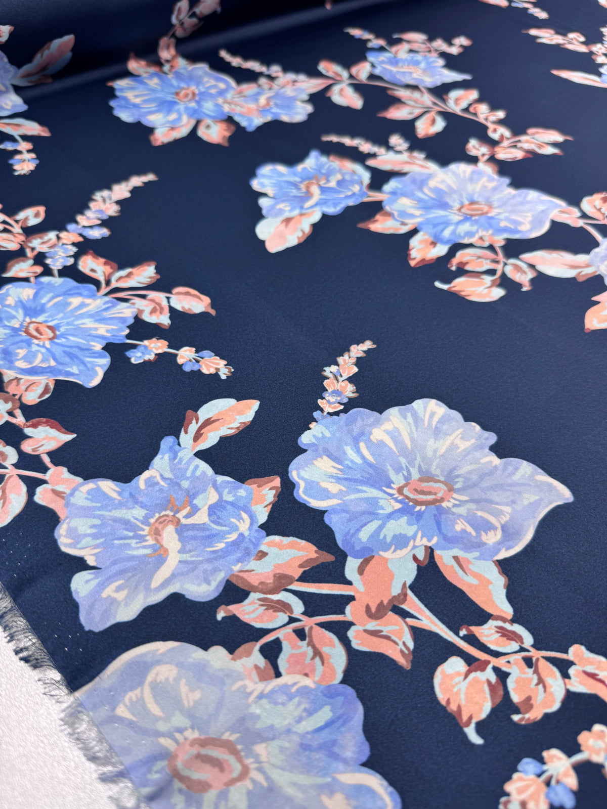 Navy Spring printed satin fabric - view 4