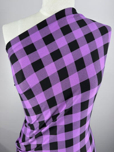 Printed Lycra - Check Lilac & Black - 170cm