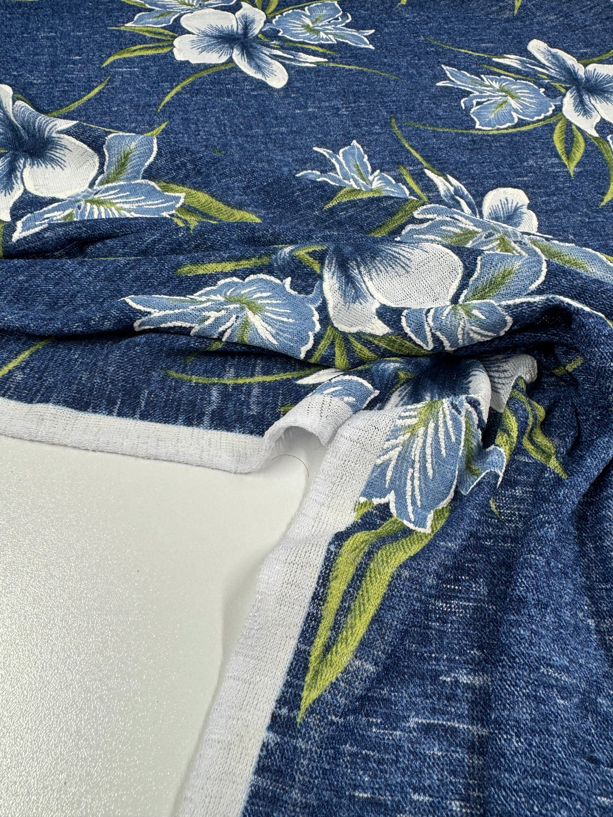 Denim Hibiscus textured knit fabric - view 5