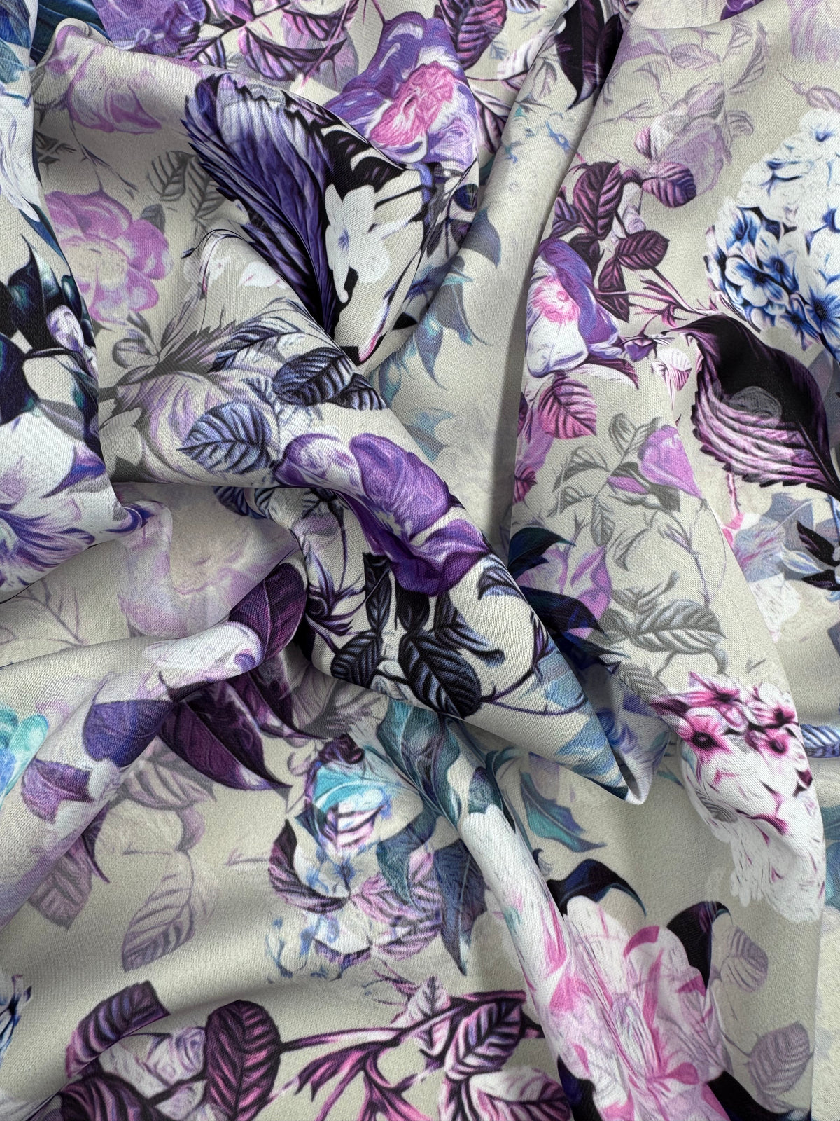 Pastel Bouquet printed satin fabric - view 2