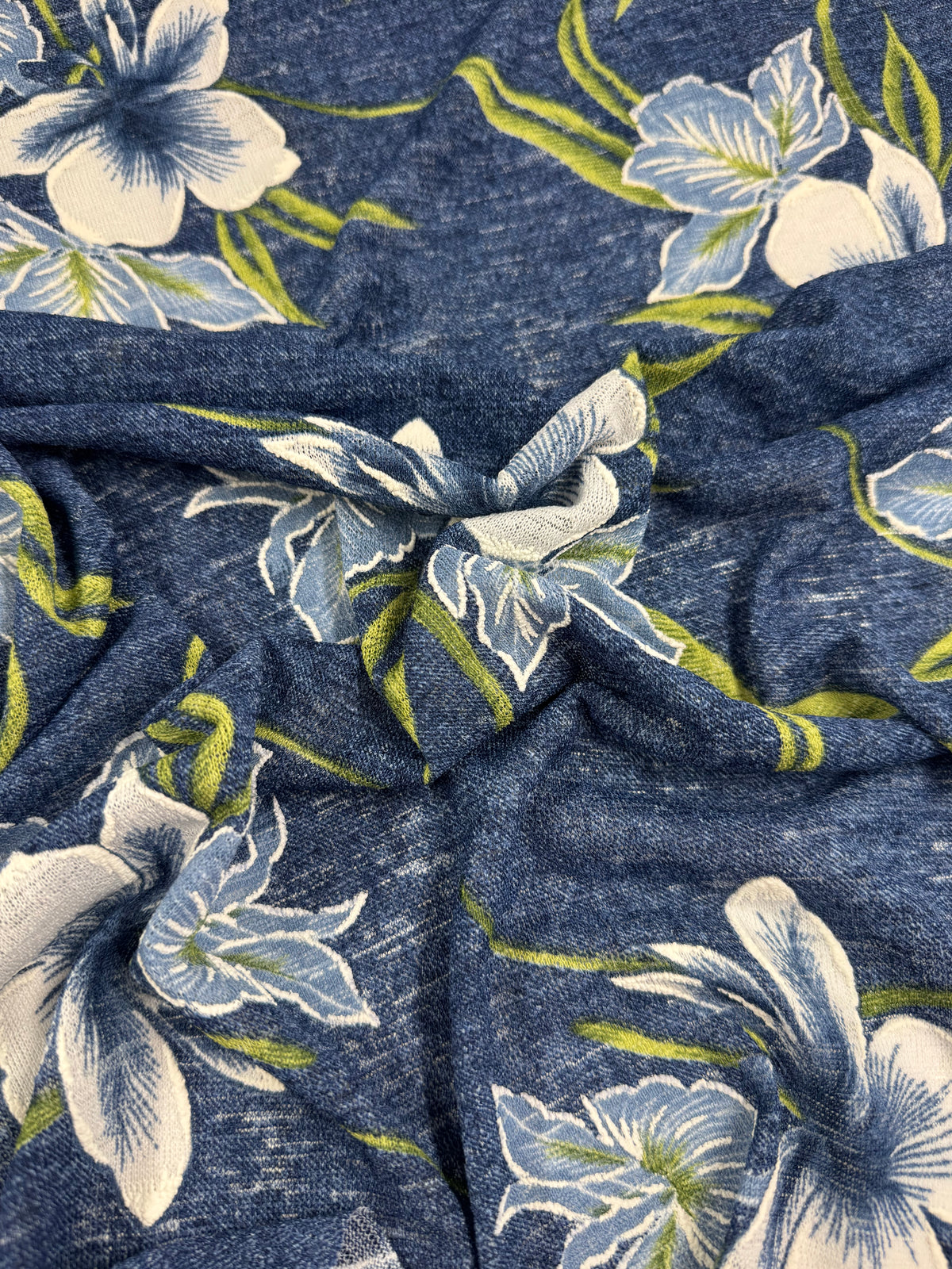 Denim Hibiscus textured knit fabric - view 2