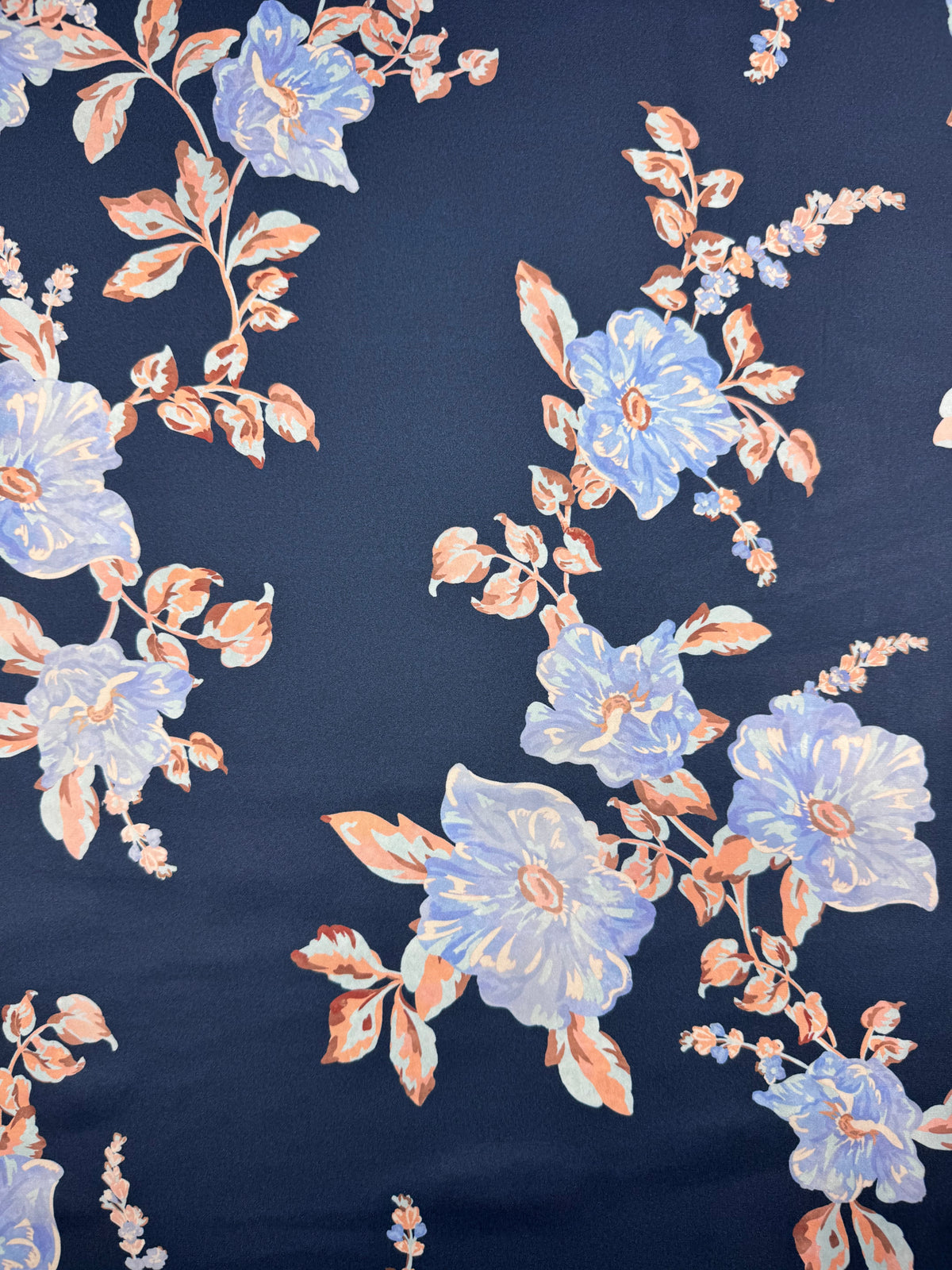 Navy Spring printed satin fabric - view 3