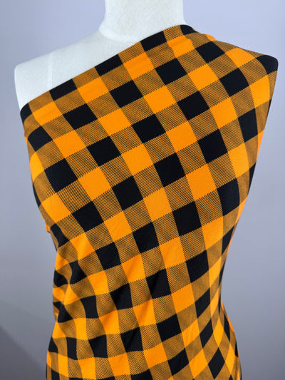 Printed Lycra - Check Orange & Black - 170cm