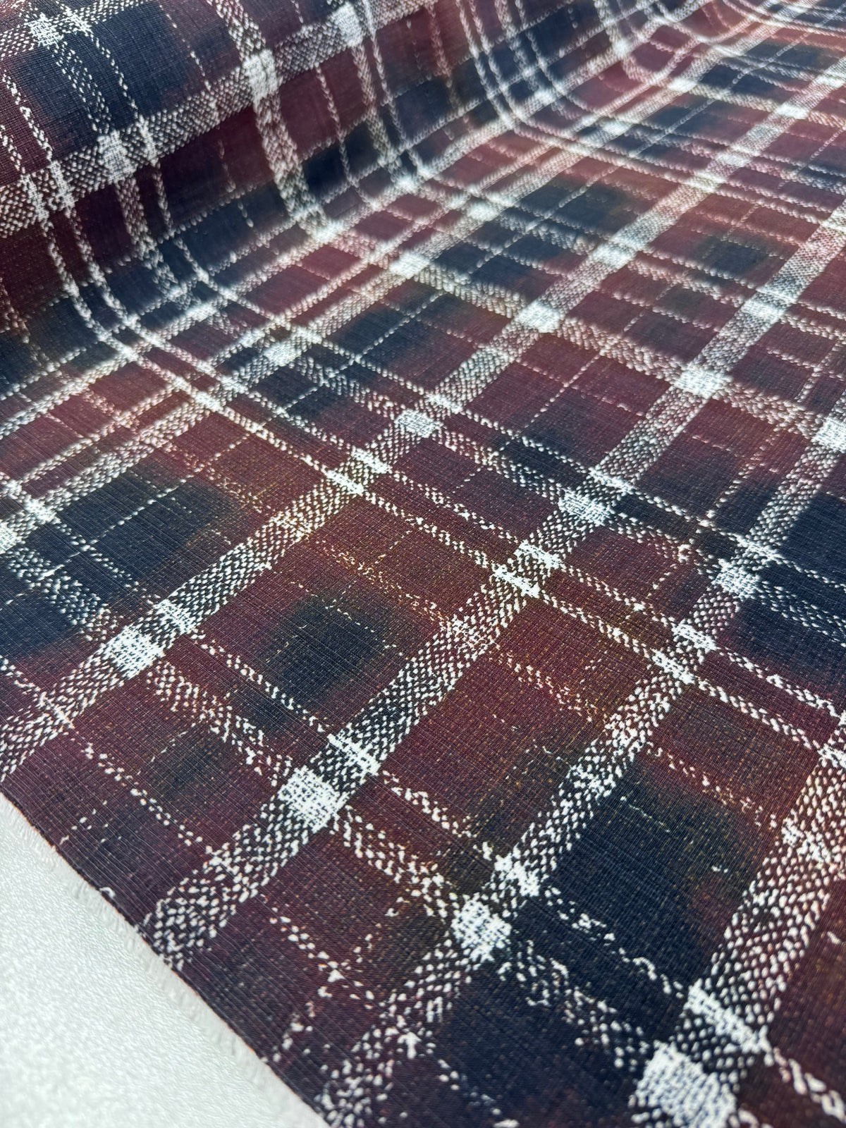 Rustic Check linen blend fabric draped view