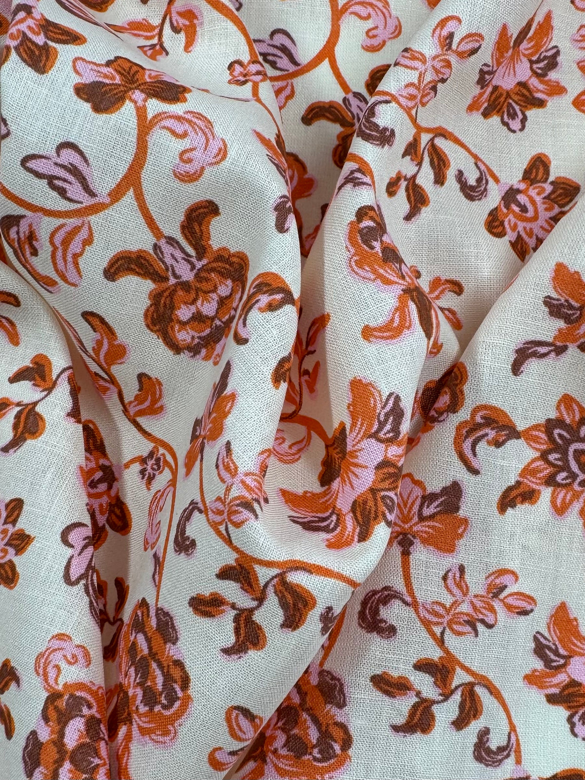 Golden Poppy tapestry linen blend fabric close up