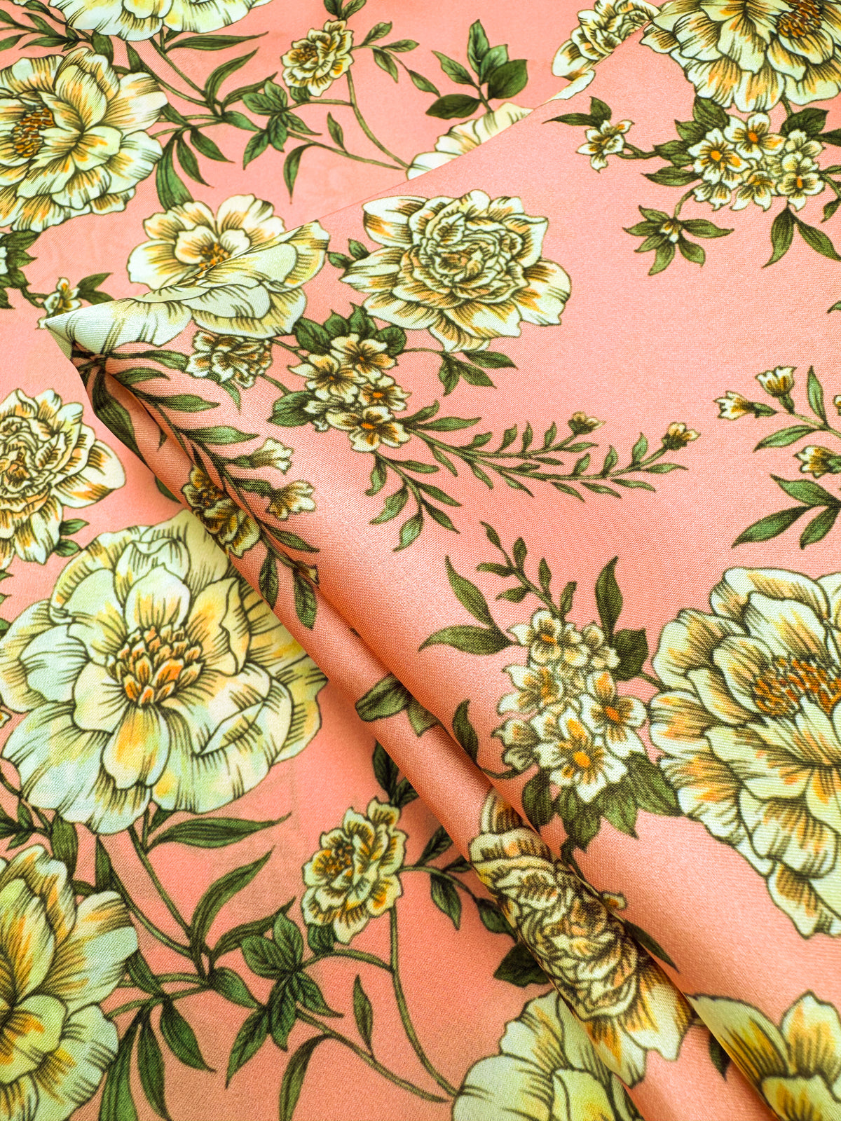 Whisper Coral printed satin fabric