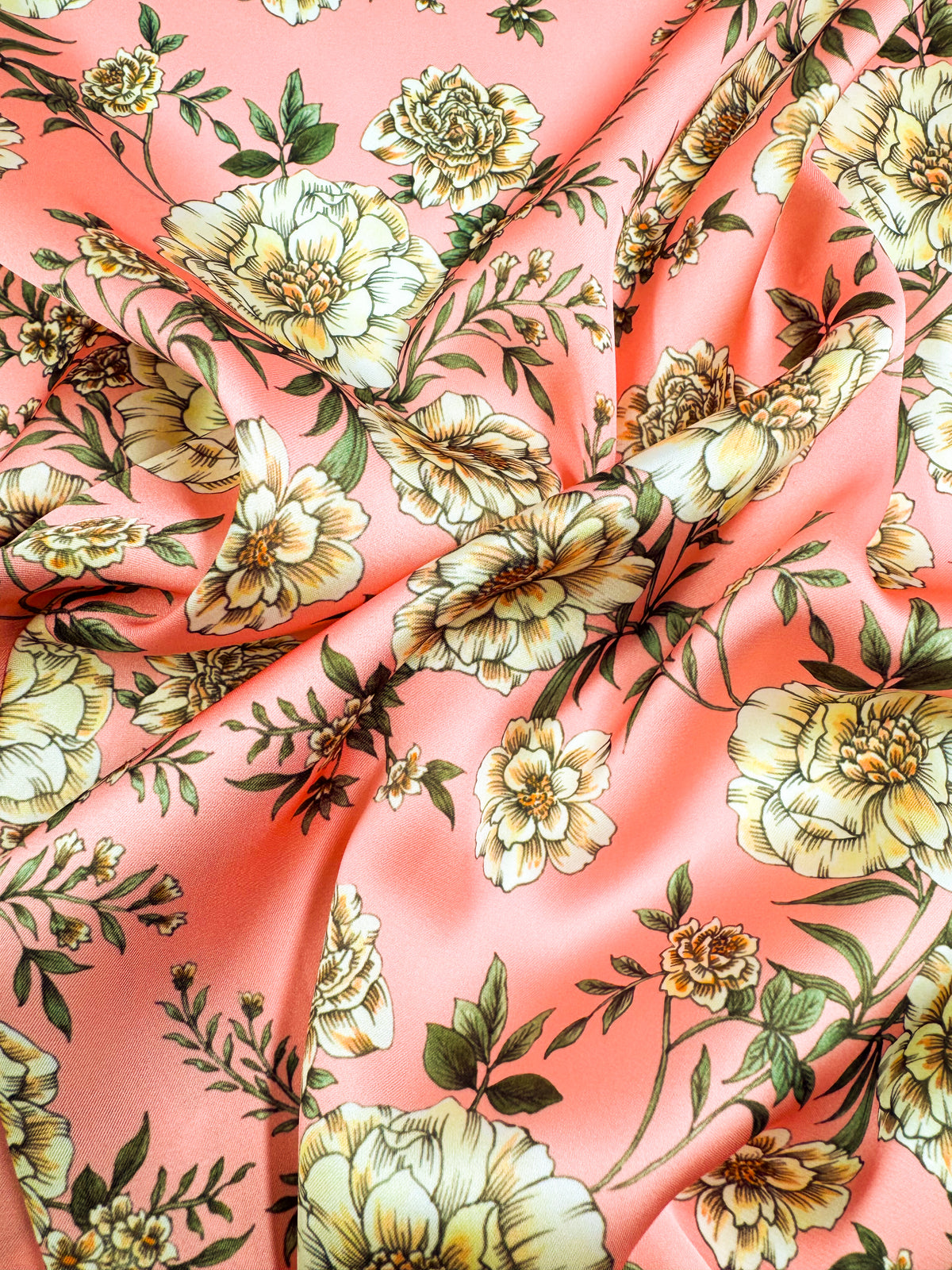 Whisper Coral printed satin fabric - view 2