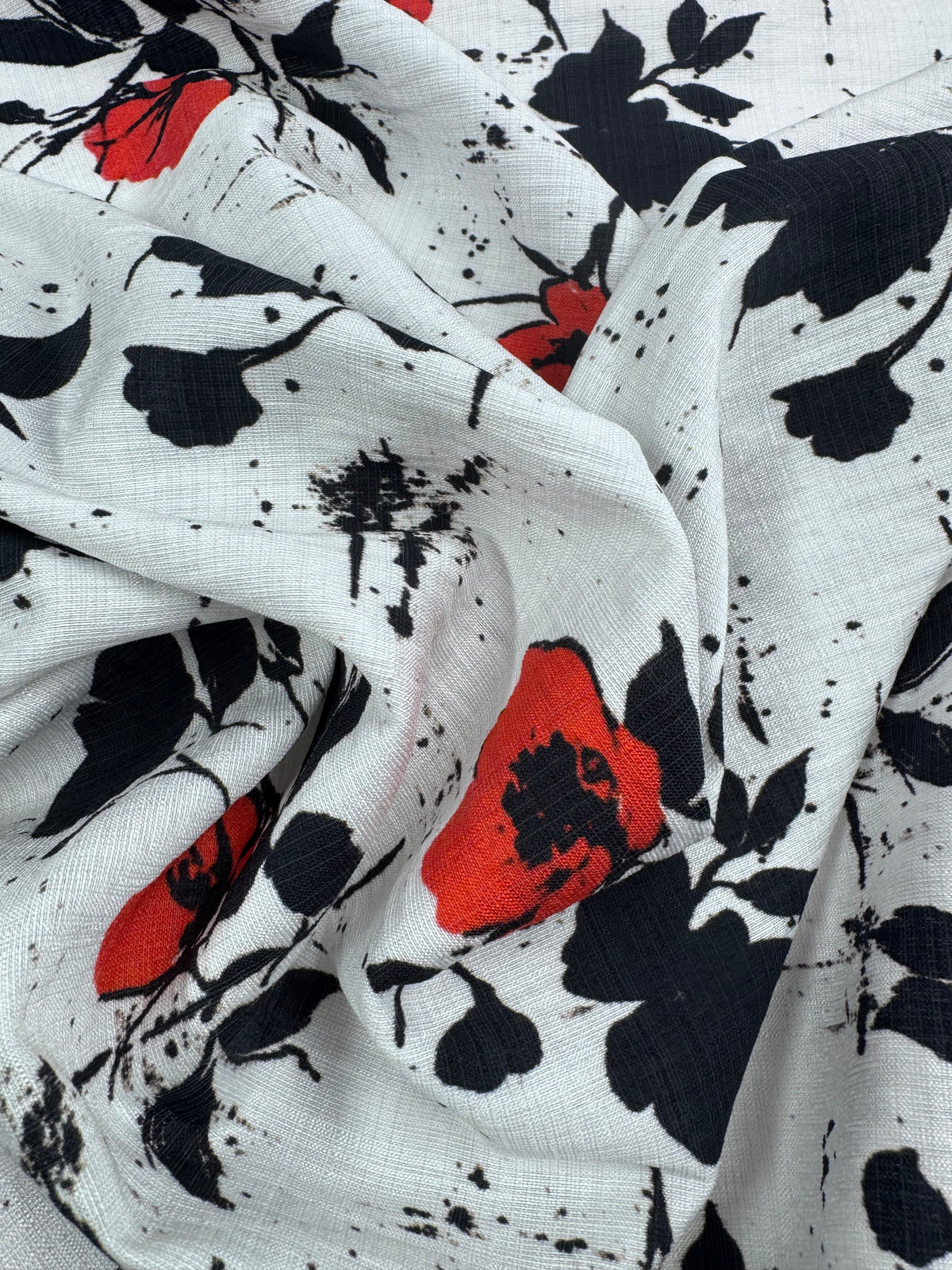 Ink Floral printed linen blend fabric close up