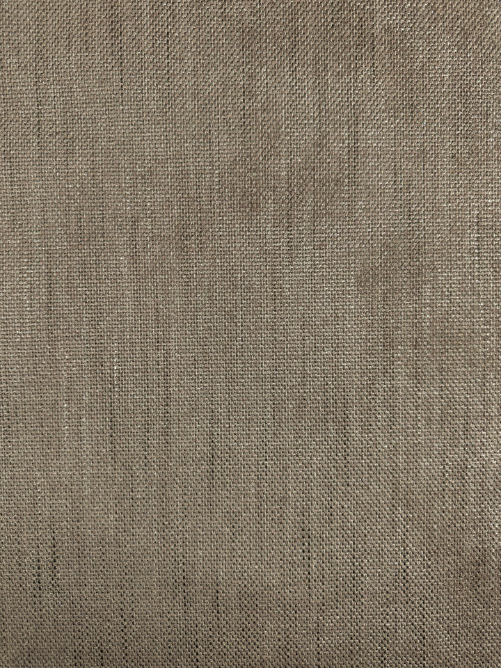 Close-up of Super Cheap Fabrics' Textured Woven Upholstery - Osaka Clay (143cm): shows a coarse, tightly woven brown surface with visible heavy weave and subtle vertical lines, lending an earthy touch perfect for rustic furniture.
