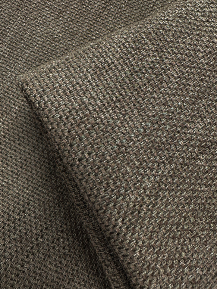 Close-up of Super Cheap Fabrics’ Textured Woven Upholstery – Osaka Clay (143cm), highlighting its heavy weave, brown tone, and detailed fibers—ideal for adding rustic appeal to furniture.