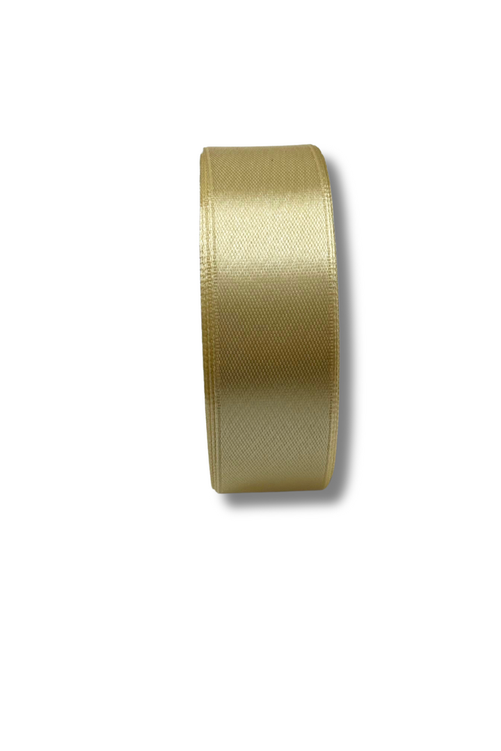 A spool of Super Cheap Fabrics Satin Ribbon (25mm, 16 colours) stands upright on a white background, casting a faint shadow to the right.