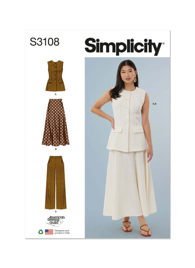 Pattern - Simplicity - S3108 - Misses’ Vest, Skirt and Trousers by American Sewing Guild