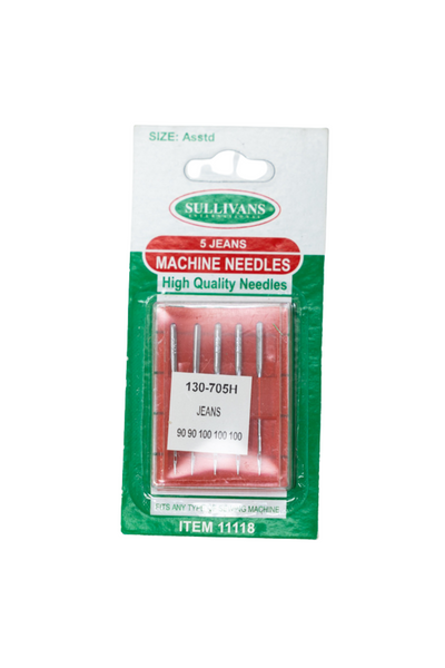 A pack of Super Cheap Fabrics Machine Needles - 5 Stretch, assorted sizes including 11-12/75, contains five stretch needles in a clear plastic case.