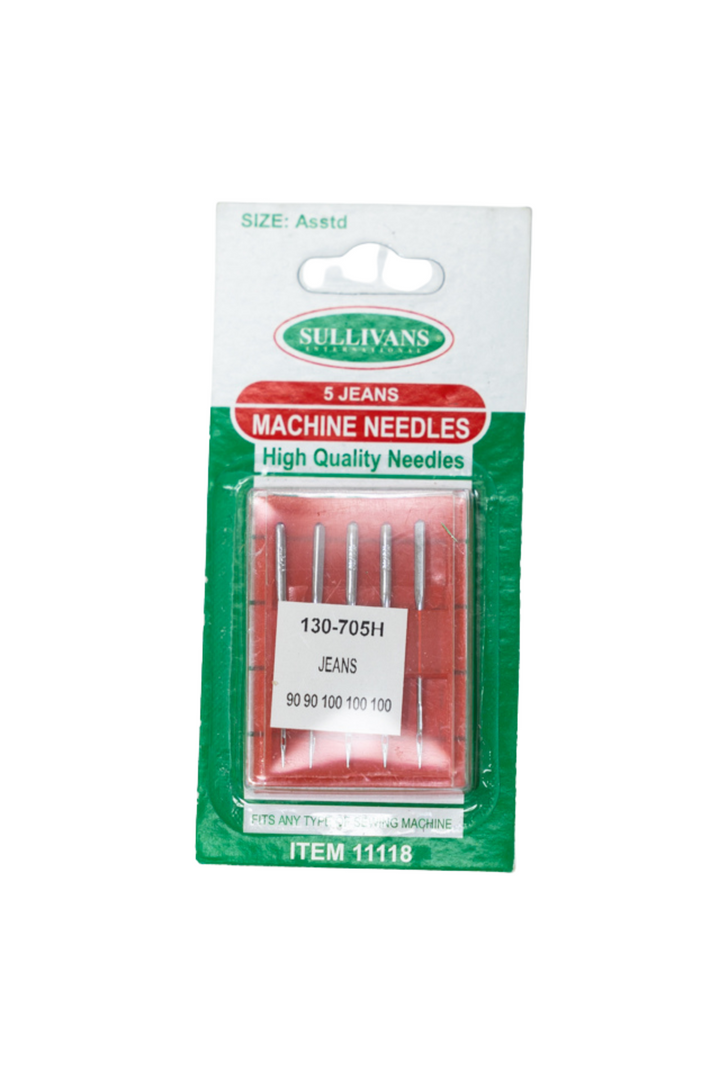 A pack of Super Cheap Fabrics Machine Needles - 5 Stretch, assorted sizes including 11-12/75, contains five stretch needles in a clear plastic case.